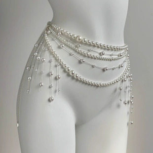 HEY TAO法式多层珍珠串珠流苏腰链女精致轻奢气质身体链腰带配饰