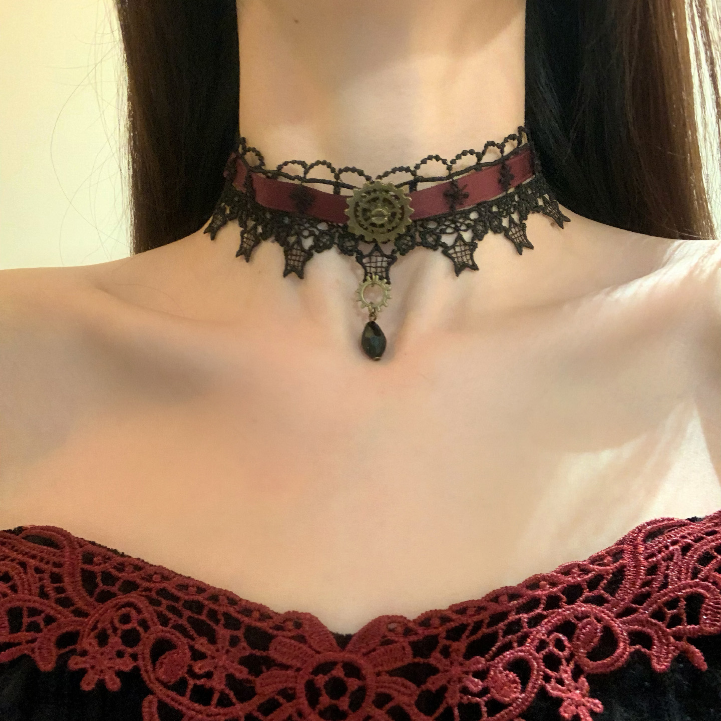 HEY TAO复古哥特风黑红蕾丝颈链choker小众亚文化辣妹项链配饰女