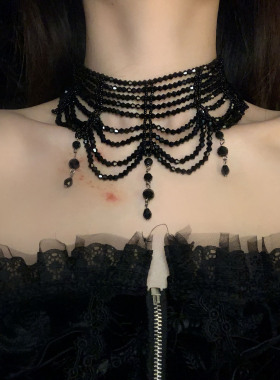 HEY TAO万圣节暗黑多层串珠颈链配饰女哥特风项链cos装扮颈链饰品