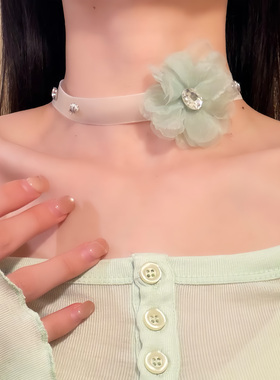 HEY TAO春夏小清新薄纱花朵choker项链甜美氛围感颈链配饰锁骨链