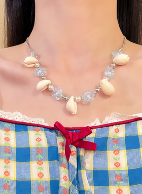 HEY TAO夏日海滩度假风花朵贝壳项链女甜美高级感颈链锁骨链配饰
