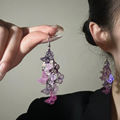 HEY TAO仙气紫色镂空蝴蝶耳环女小众设计感耳钉独特长款 流苏耳饰