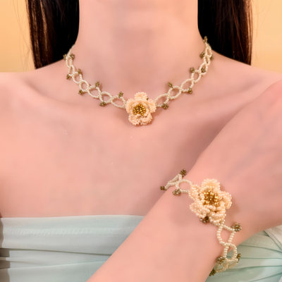 HEY TAO复古森系花朵串珠choker项链女款春季甜美气质颈链锁骨链
