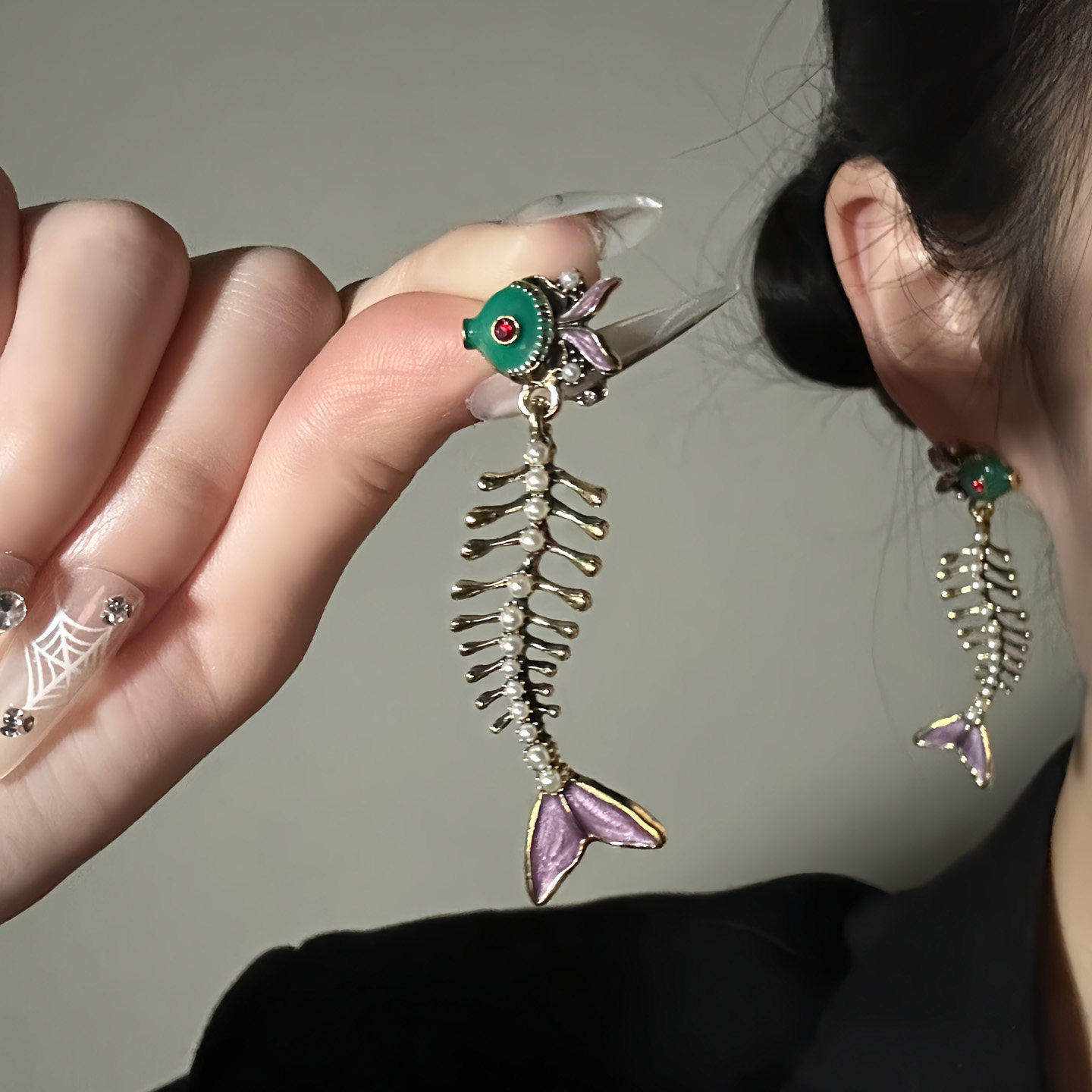 HEY TAO复古民族风滴釉鱼骨吊坠耳钉小众设计感耳环独特个性耳饰