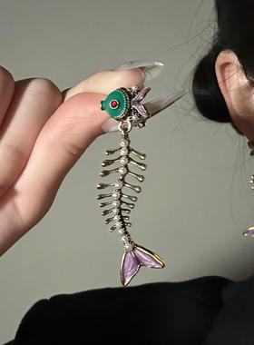 HEY TAO复古民族风滴釉鱼骨吊坠耳钉小众设计感耳环独特个性耳饰