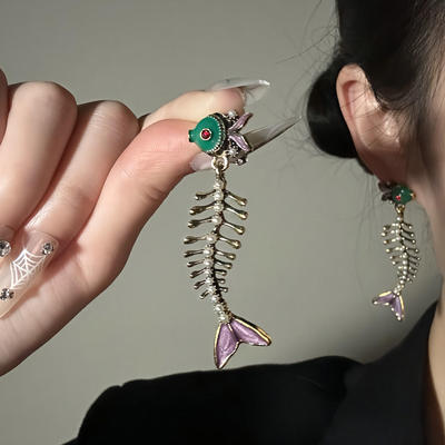 HEY TAO复古民族风滴釉鱼骨吊坠耳钉小众设计感耳环独特个性耳饰