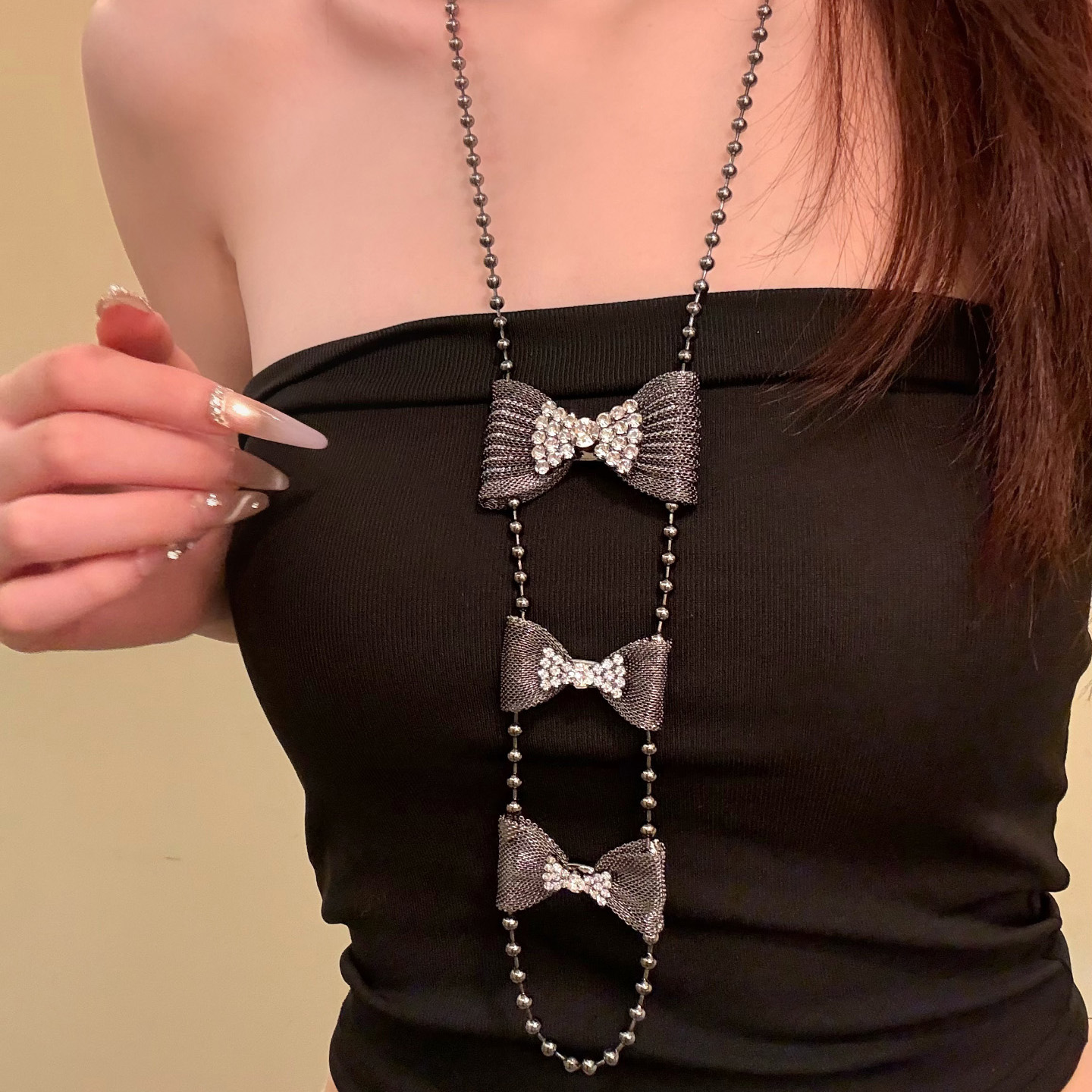 HEY TAO暗黑甜酷辣妹蝴蝶结项链女轻奢时尚小众高级感锁骨链配饰