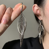 HEY TAO闪钻金属菱形线条耳钩几何圈圈吊坠耳环女时尚 清冷感耳饰