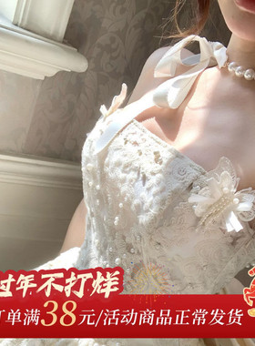 HEY TAO法式小香芭蕾风丝带珍珠项链女款纯欲气质新娘礼服锁骨链