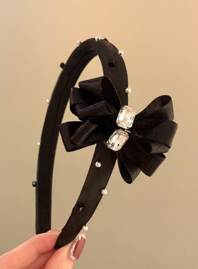HEY TAO复古黑色闪钻蝴蝶结发箍女法式小香风高颅顶头箍发卡发饰