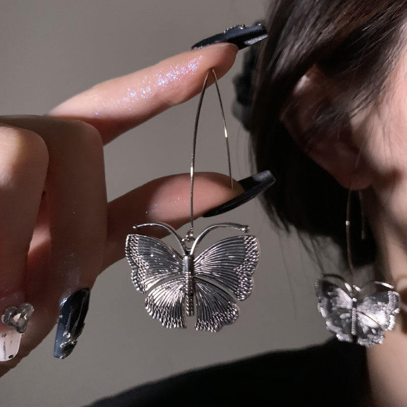 HEY TAO复古做旧金属蝴蝶耳环女款冷淡风气质耳钉小众高级感耳饰