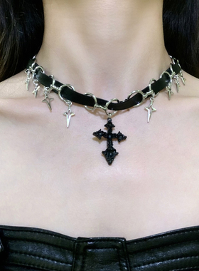 HEY TAO暗黑甜酷辣妹十字架choker项圈女小众个性项链配饰锁骨链