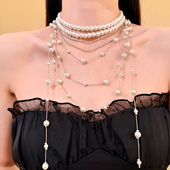 HEY TAO复古轻奢珍珠项链长款 多层叠戴锁骨链小众设计感颈链配饰