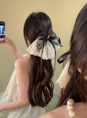 HEY TAO法式蕾丝蝴蝶结裙摆发夹女百搭发饰甜美少女气质头饰发卡