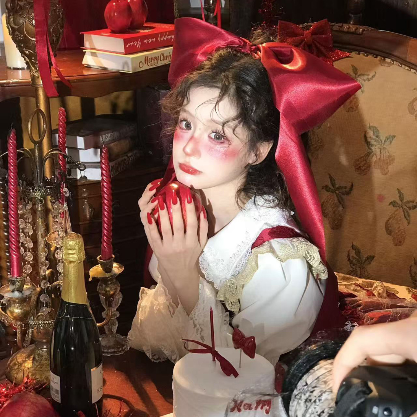 HEY TAO圣诞节红色飘带大蝴蝶结发夹氛围感头饰发卡装饰新年发饰