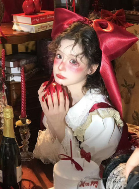 HEY TAO圣诞节红色飘带大蝴蝶结发夹氛围感头饰发卡装饰新年发饰