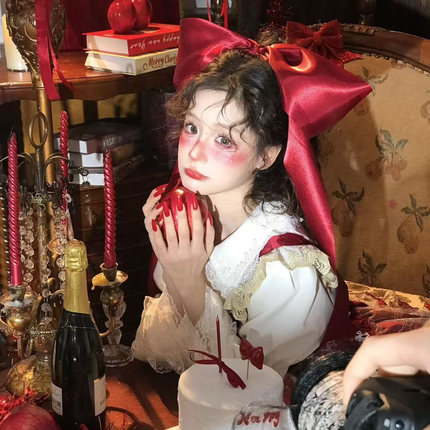 HEY TAO圣诞节红色飘带大蝴蝶结发夹氛围感头饰发卡装饰新年发饰