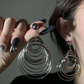 HEY TAO复古冷淡风多层金属圈圈耳环女个性 设计耳钉高级感耳饰品