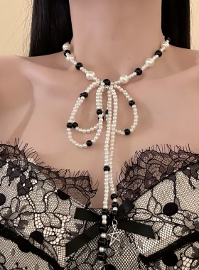 HEY TAO复古撞色珍珠蝴蝶结choker项链女款2026新款高级感锁骨链
