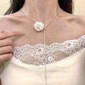 HEY TAO超仙小香风白色花朵抽拉项链长款 高级感毛衣链配饰锁骨链