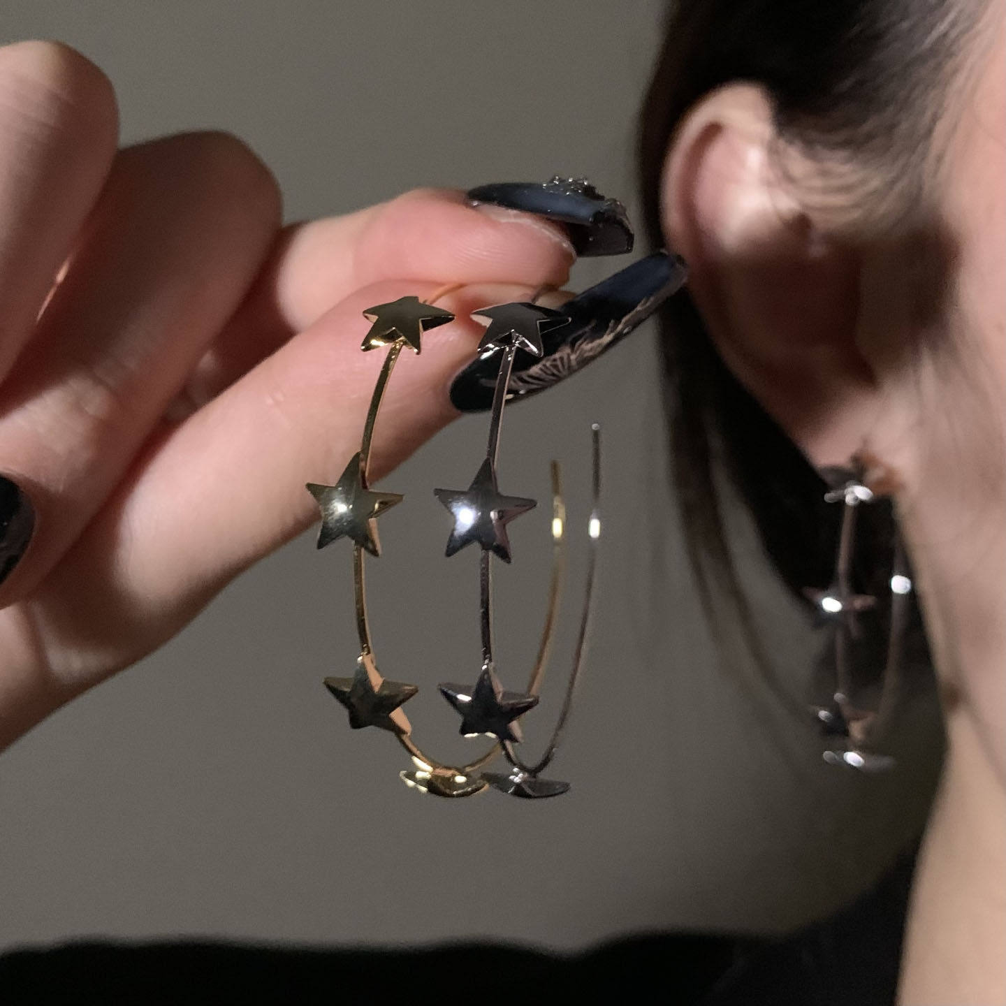 HEY TAO冷淡风金属星星耳圈女小众C型素圈耳环高级感独特耳钉耳饰