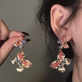 HEY TAO复古珐琅金色彩绘撞色蝴蝶耳环女独特气质耳钉高级感耳饰