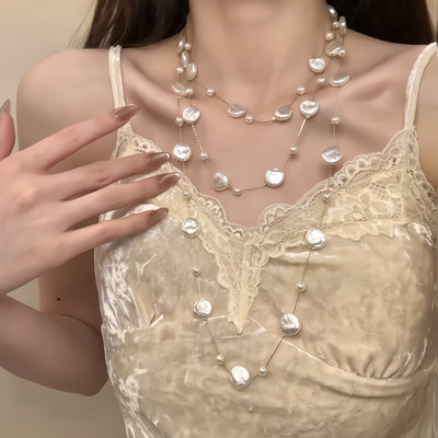 HEY TAO巴洛克满天星多层珍珠项链长款轻奢百搭锁骨链配饰颈链女