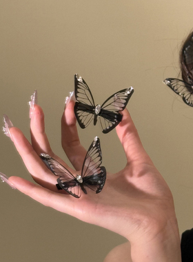 HEY TAO气质黑色镂空蝴蝶边夹发饰女精致高级感百搭刘海发夹头饰