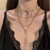 HEY TAO复古重工金色十字架choker叠戴项链女夸张气质锁骨链配饰
