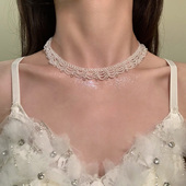 HEY TAO复古透明串珠choker项链女锁骨链夏季 百搭气质高级感颈链