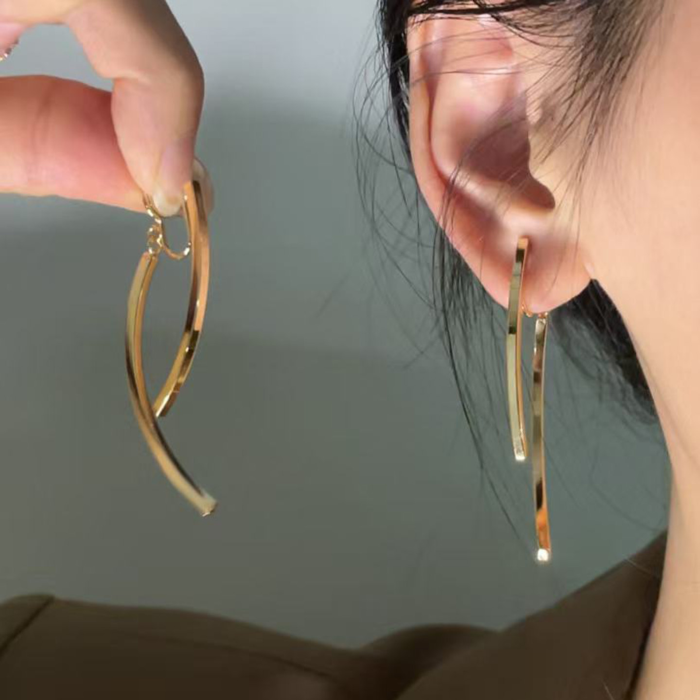 HEY TAO金色交叉线条无耳洞耳夹女轻奢时尚气质耳钉小众个性耳饰