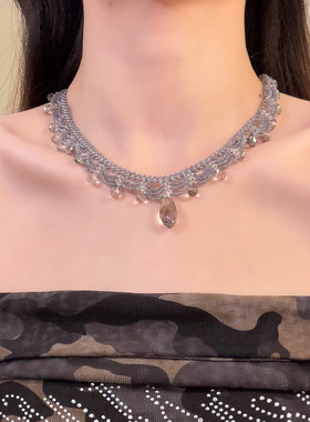 HEY TAO新中式灰色多层蕾丝串珠项链女款复古气质颈链配饰锁骨链