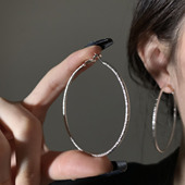 HEY TAO时尚 磨砂银金属素圈耳环女复古冷淡风耳圈小众高级感耳饰