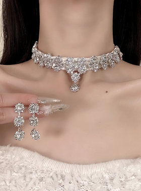 HEY TAO爆闪满钻丝绒choker项链女冬季千金感礼服颈链配饰锁骨链