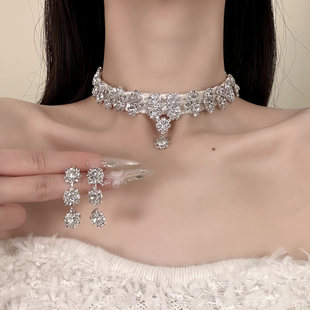 HEY TAO爆闪满钻丝绒choker项链女冬季千金感礼服颈链配饰锁骨链