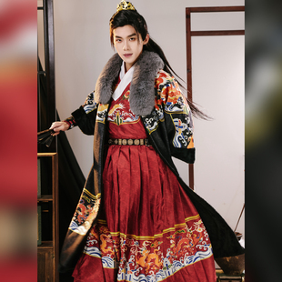 保暖 披袄加绒裘衣可拆卸仿貉子大毛领冬季 原创正品 明制襟袍半袖