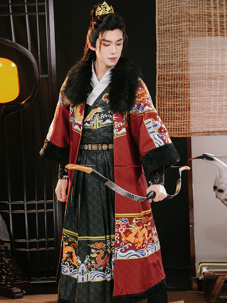 原创汉服明制拽撒飞鱼裘衣正品可拆卸仿貉子毛领冬季男款加绒保暖,男装,汉服,淘宝优惠券,粉丝福利购,淘宝优惠卷
