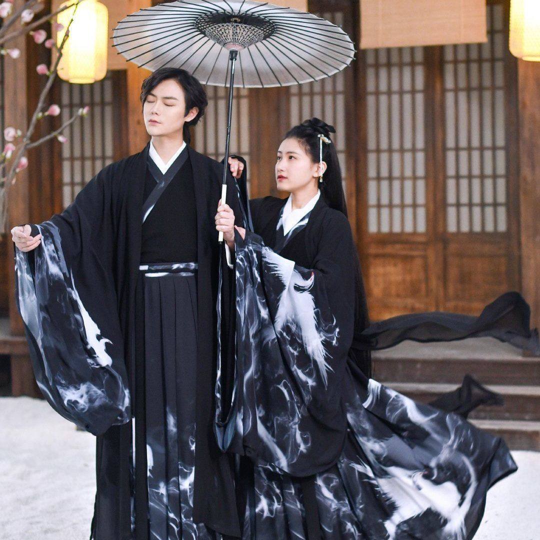 原创大码汉服重明魏晋制水墨印花古装200斤可穿日常显瘦套装春夏