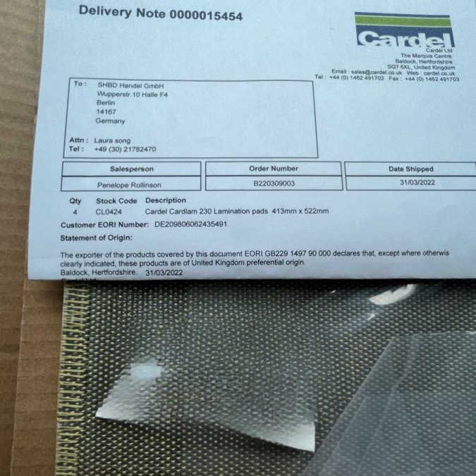 供应英国卡德尔Cardel覆膜CL0424 413mmX522mm等全系列型号