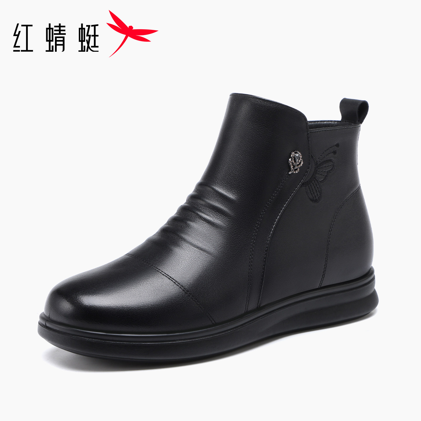 红蜻蜓2026冬季新款妈妈女牛皮靴