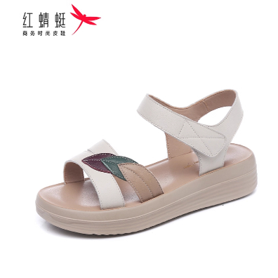 红蜻蜓平底牛皮头层牛皮中老年