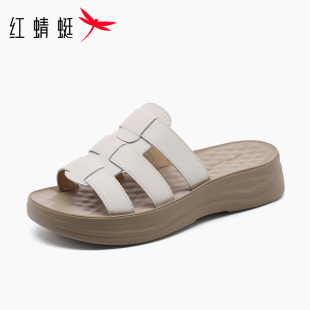 红蜻蜓2026新款夏季头层牛皮软面软底一脚蹬青年妈妈凉鞋女式拖鞋
