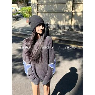 顶配版 Ski滑雪字母花卉系列羊绒毛衣女秋冬圆领宽松软糯针织上衣