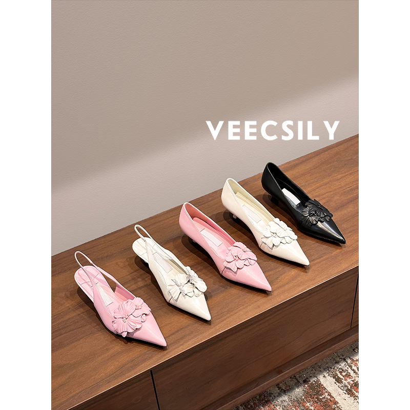 高板！上脚绝绝子~2025s夏季新品兰花设计尖头高跟鞋气质浅口单鞋