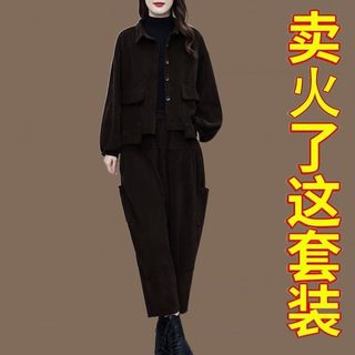 2023秋冬季新款时尚休闲套装女装洋气减龄妈妈雪尼尔哈伦裤两件套