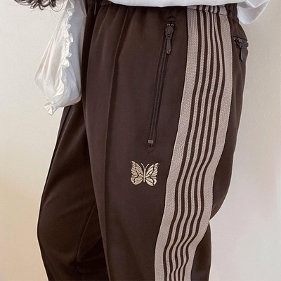 老夫子 needles 棕色 日系 直筒宽松 简约百搭潮运动休闲长裤男女