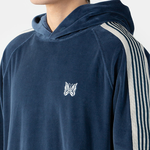 老夫子 Needles 丝绒 蝴蝶刺绣 复古条纹连帽卫衣宽松休闲运动风