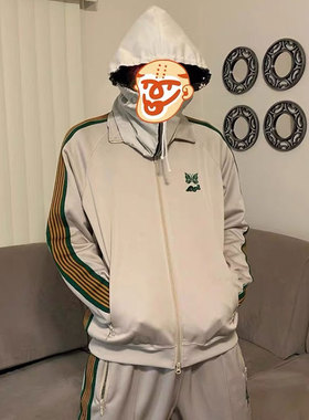 老夫子 needles 米色刺绣蝴蝶 拉链外套运动休闲夹克潮流复古男女