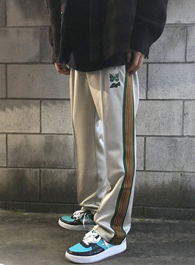 老夫子 Needles Aipl 蝴蝶刺绣休闲运动裤男女日系织带阔腿裤复古