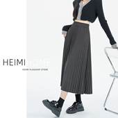 灰色压褶毛呢半身裙女秋冬中长款 气质A字长裙高腰加厚风琴百褶裙
